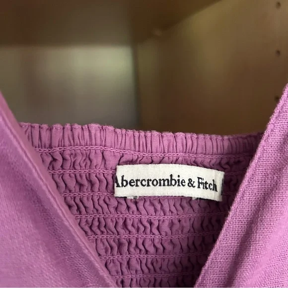 Abercrombie & Fitch Linen-Blend Button-Through Maxi Dress Purple - Picture 5 of 6